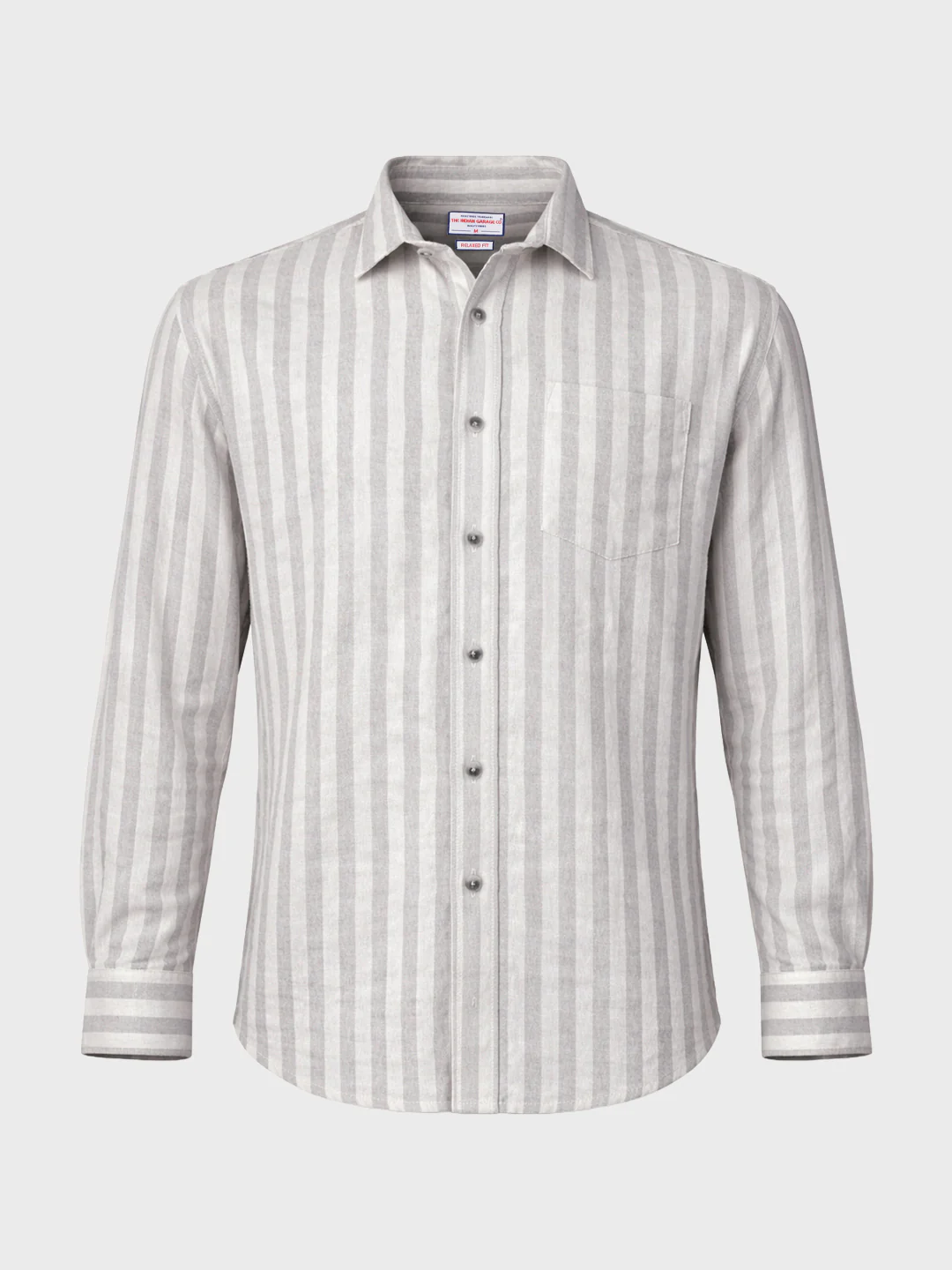 Men's Grey Relaxed Fit Striped Casual Shirt - Image 5