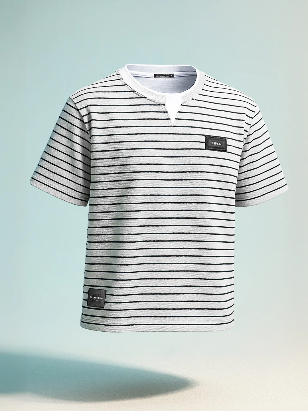 Men's Grey Relaxed Fit Striped 240 GSM Street Wear T-Shirt