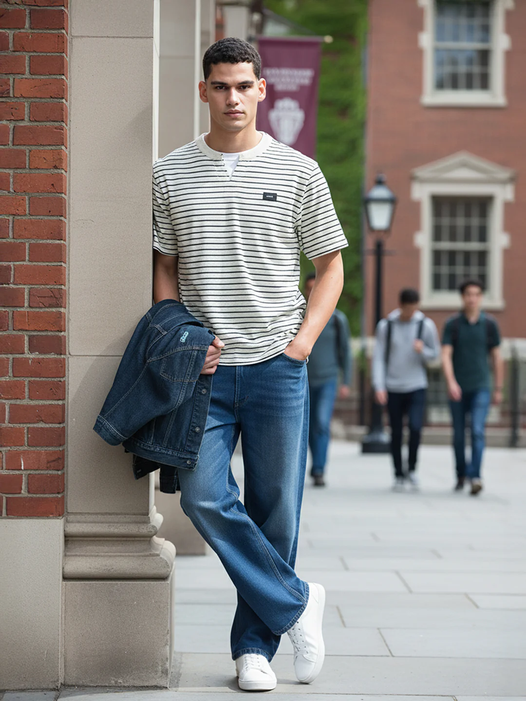 Men's Grey Relaxed Fit Striped 240 GSM Street Wear T-Shirt - Image 3