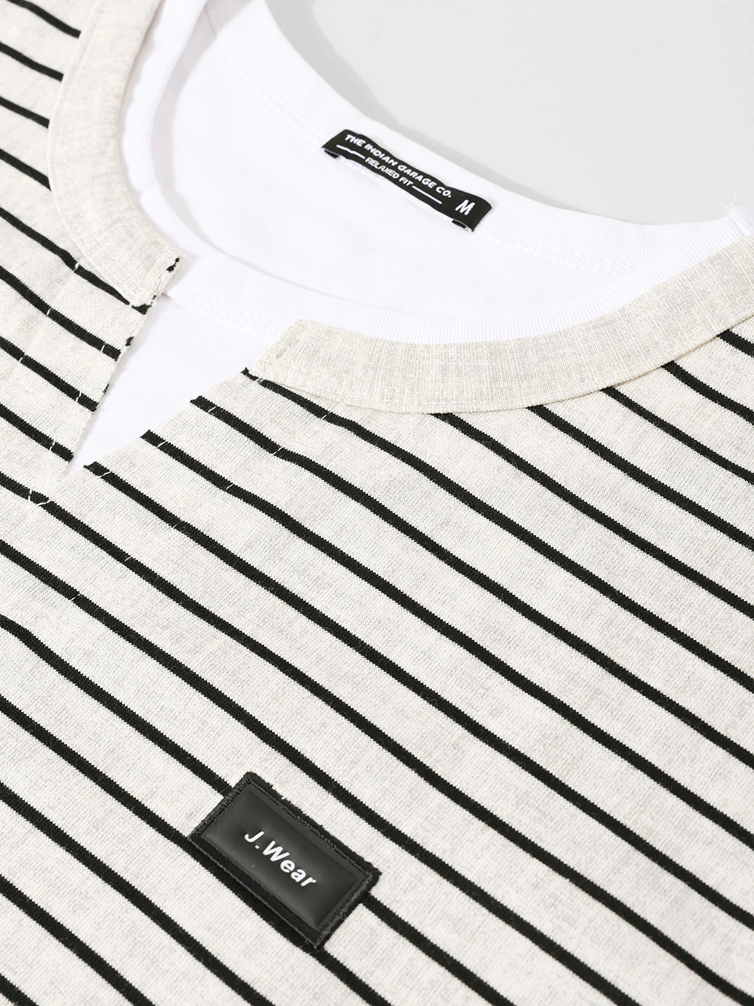 Men's Grey Relaxed Fit Striped 240 GSM Street Wear T-Shirt - Image 9