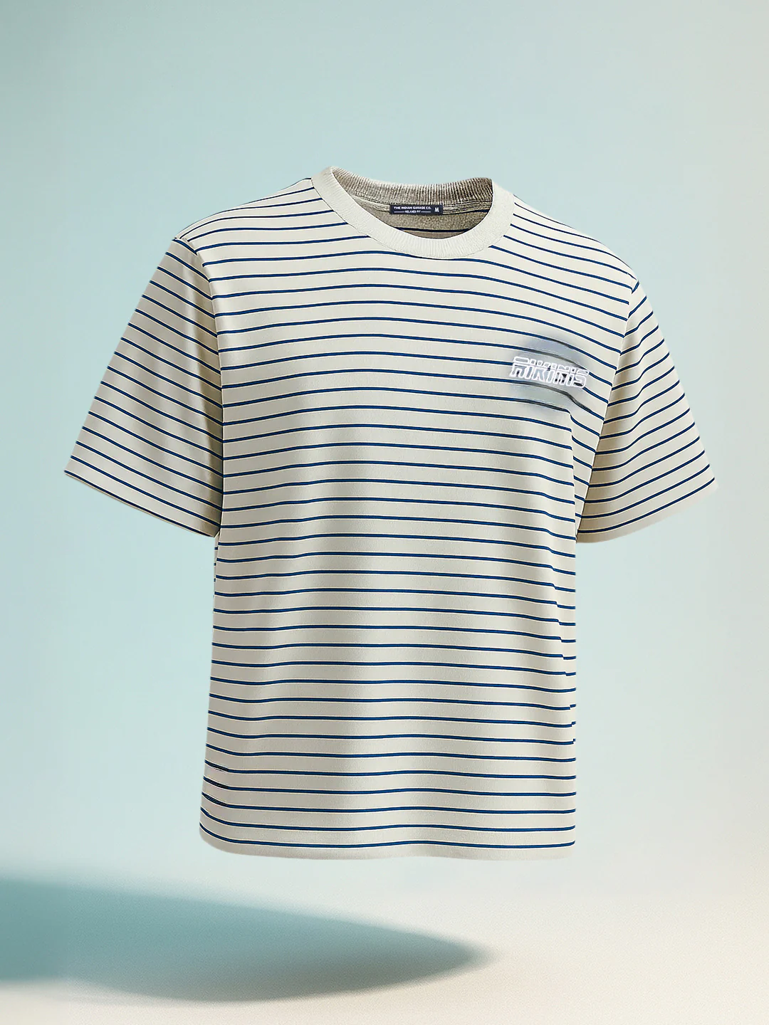 Men's Grey Relaxed Fit Striped 240 GSM Street Wear T-Shirt - Image 2