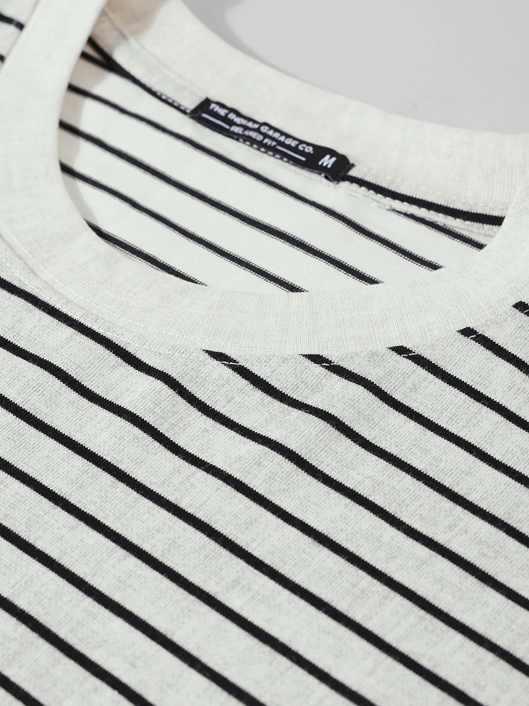 Men's Grey Relaxed Fit Striped 240 GSM Street Wear T-Shirt - Image 9