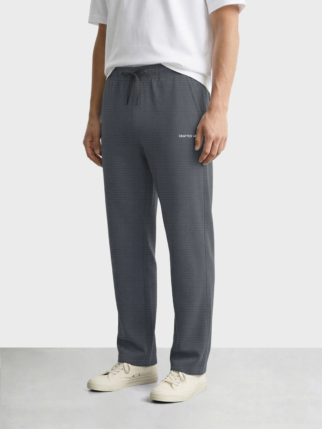 Men's Grey Relaxed Fit Textured Casual Joggers - Image 2