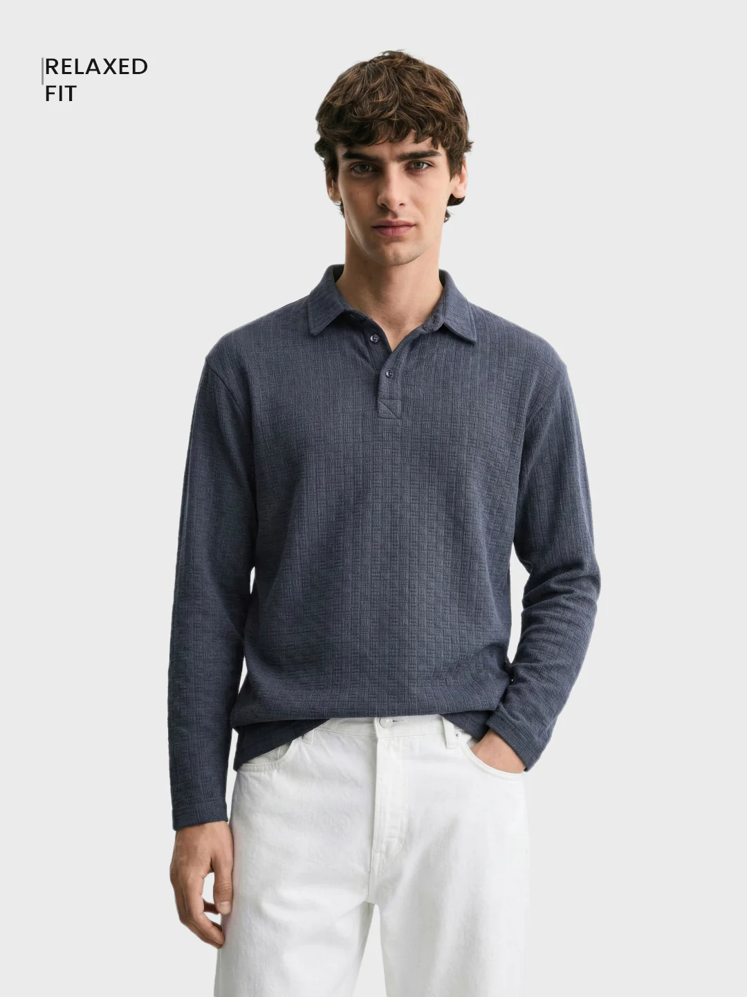 Men's Grey Relaxed Fit Textured Casual T-Shirts - Image 2