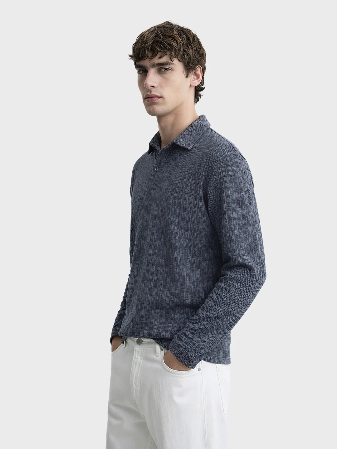 Men's Grey Relaxed Fit Textured Casual T-Shirts - Image 3