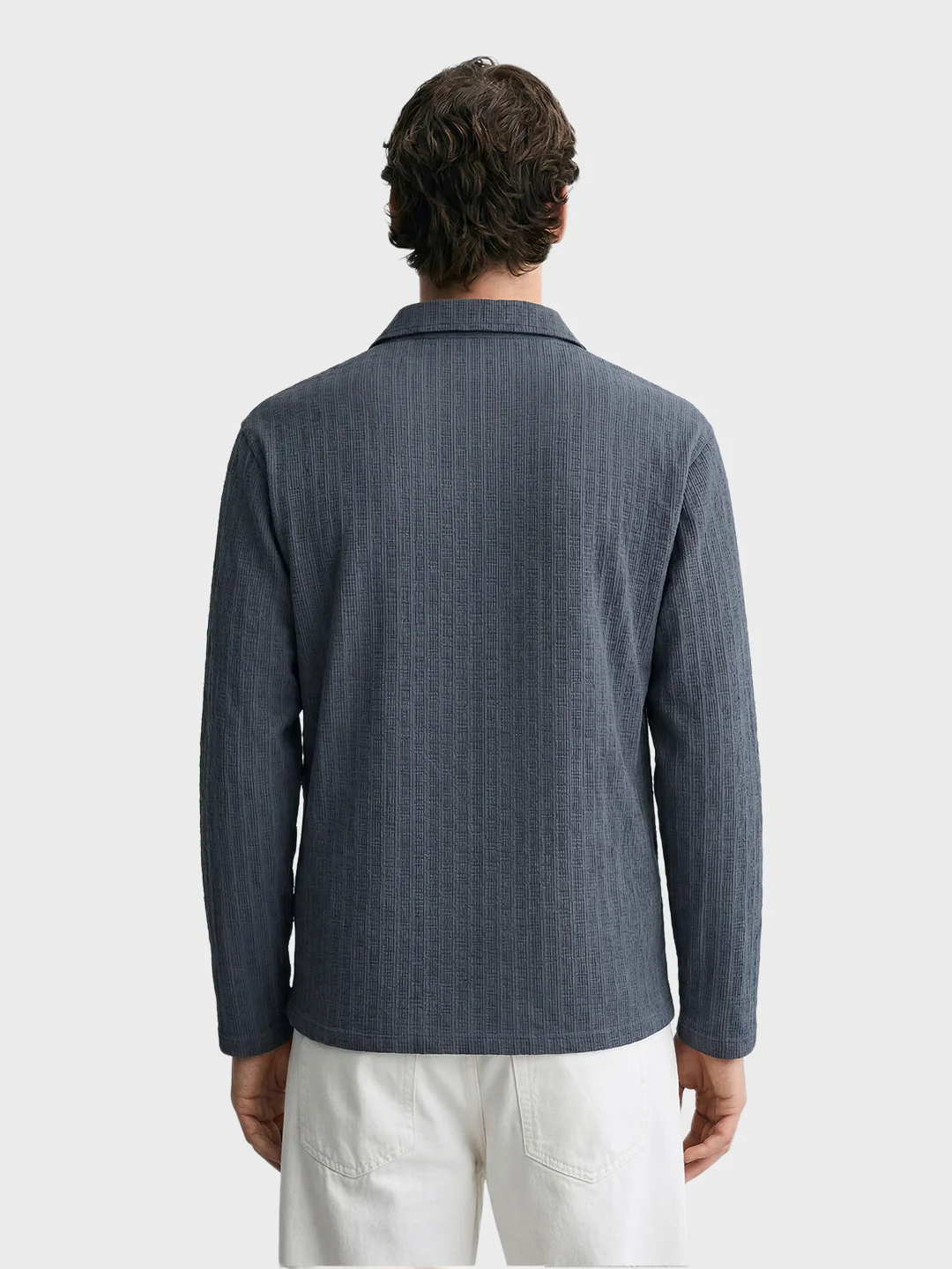 Men's Grey Relaxed Fit Textured Casual T-Shirts - Image 4