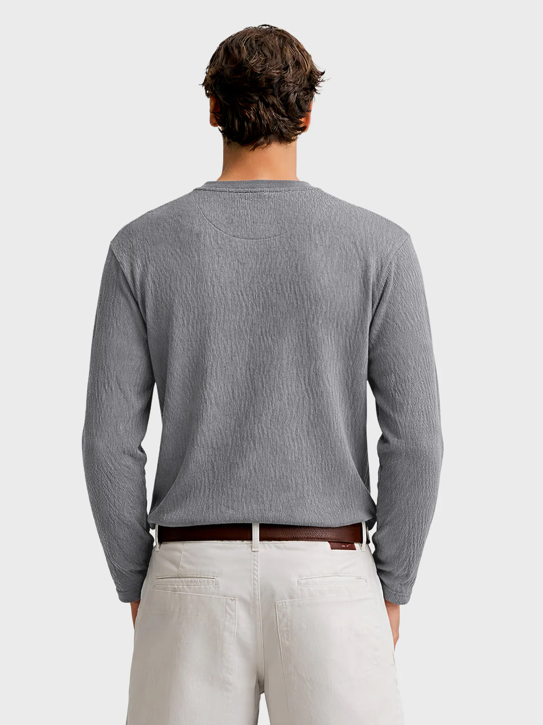 Men's Grey Relaxed Fit Textured Casual T-Shirts - Image 3