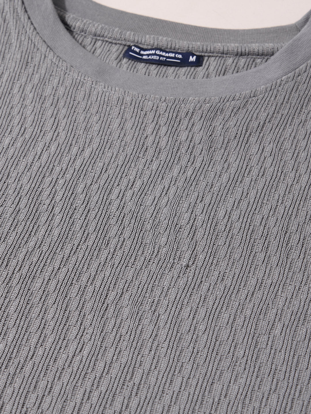 Men's Grey Relaxed Fit Textured Casual T-Shirts - Image 6