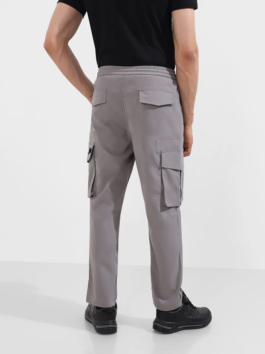 Men's Grey Relaxed Fit Textured Utility Joggers - Image 5