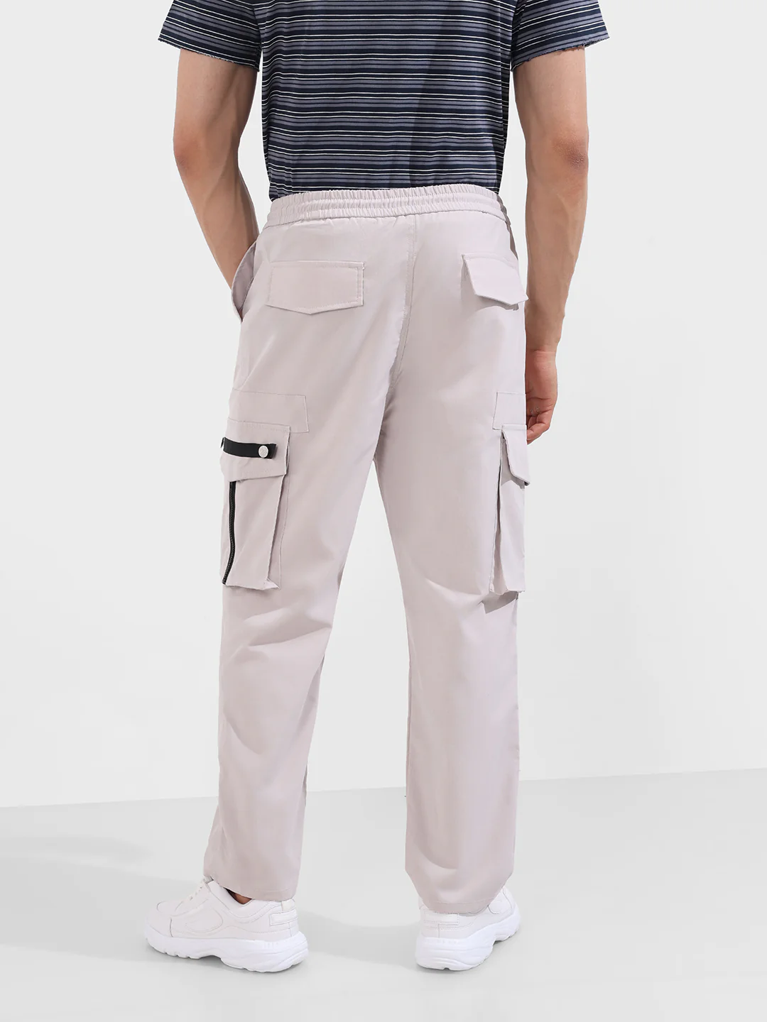 Men's Grey Relaxed Fit Textured Utility Joggers - Image 5
