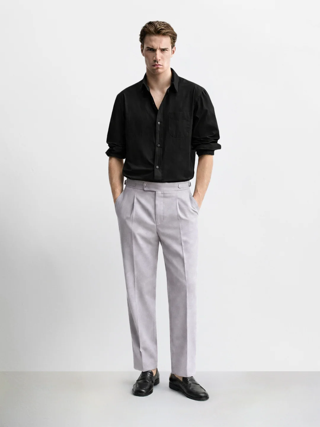 Men's Grey Relaxed Fit Utility Solid Trousers - Image 3