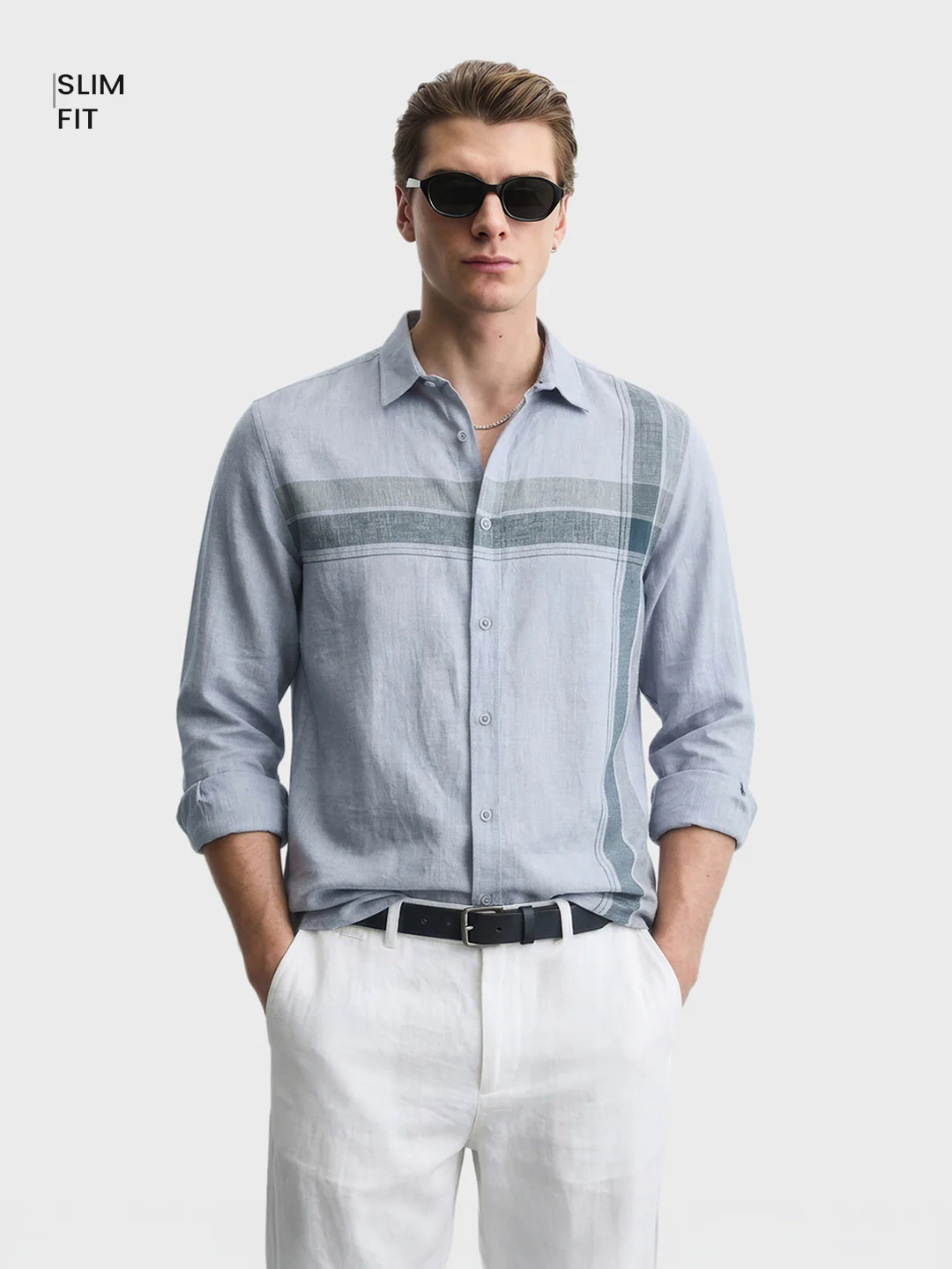 Men's Grey Slim Fit Checked Casual Shirt - Image 2