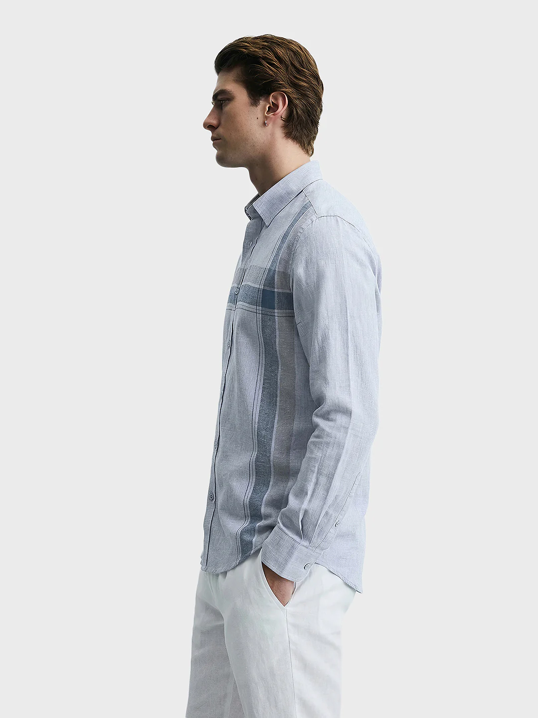 Men's Grey Slim Fit Checked Casual Shirt - Image 4