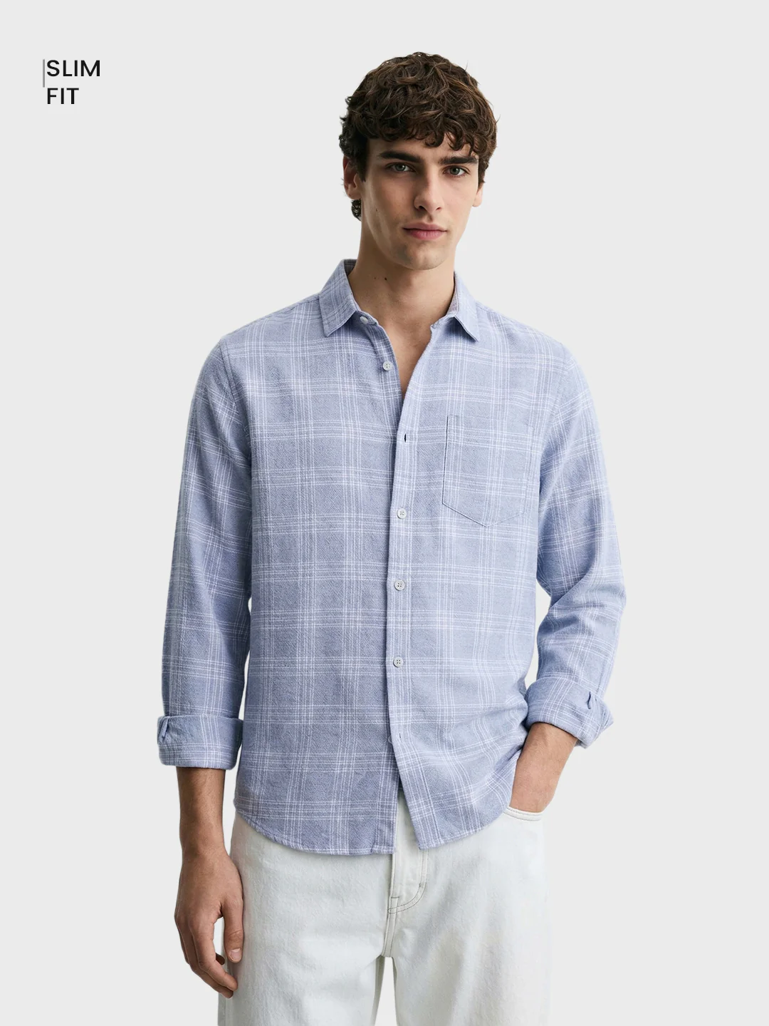 Men's Grey Slim Fit Checked Casual Shirt - Image 2