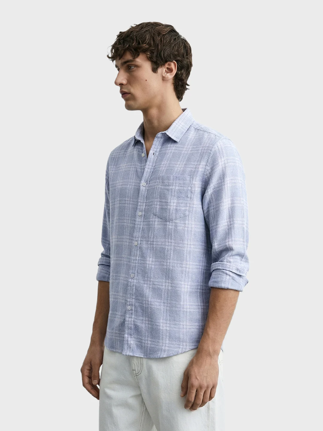 Men's Grey Slim Fit Checked Casual Shirt - Image 4