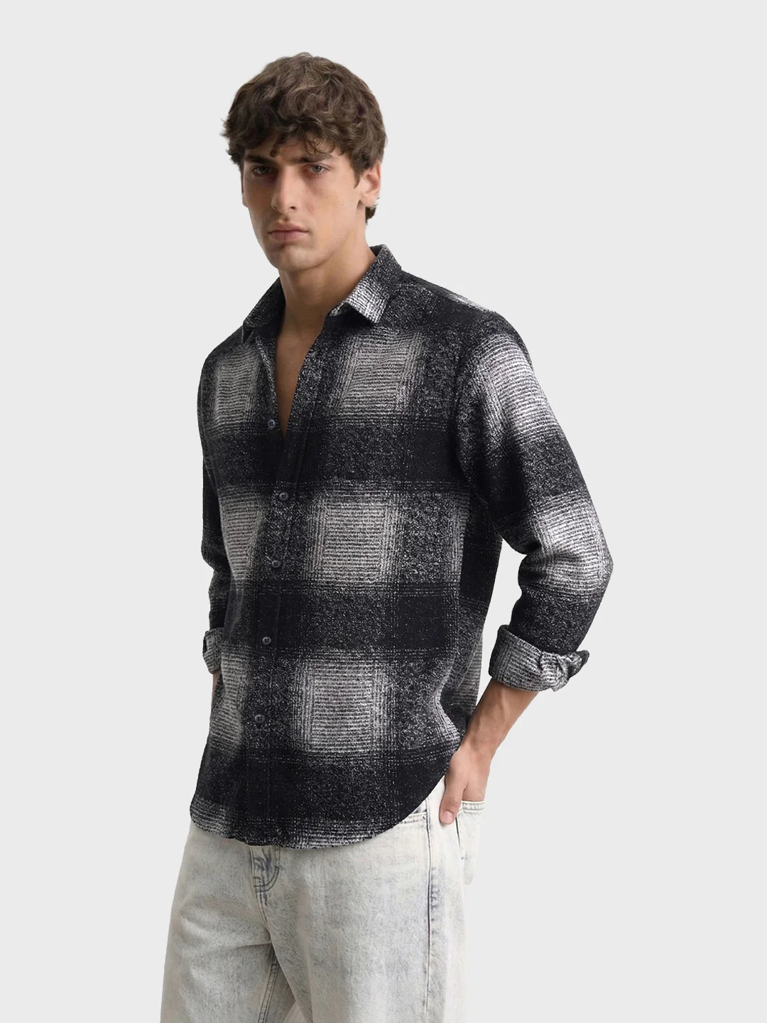 Men's Grey Slim Fit Checked Casual Shirt - Image 4
