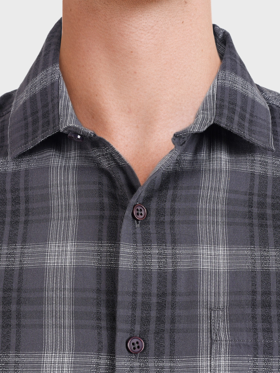Men's Grey Slim Fit Checkered Casual Shirt - Image 3