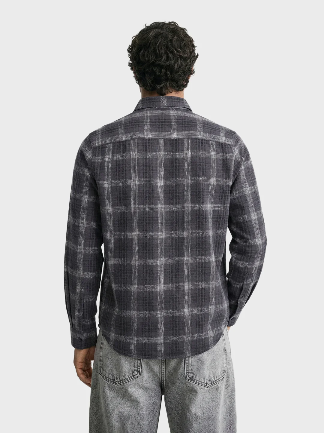 Men's Grey Slim Fit Checkered Casual Shirt - Image 5