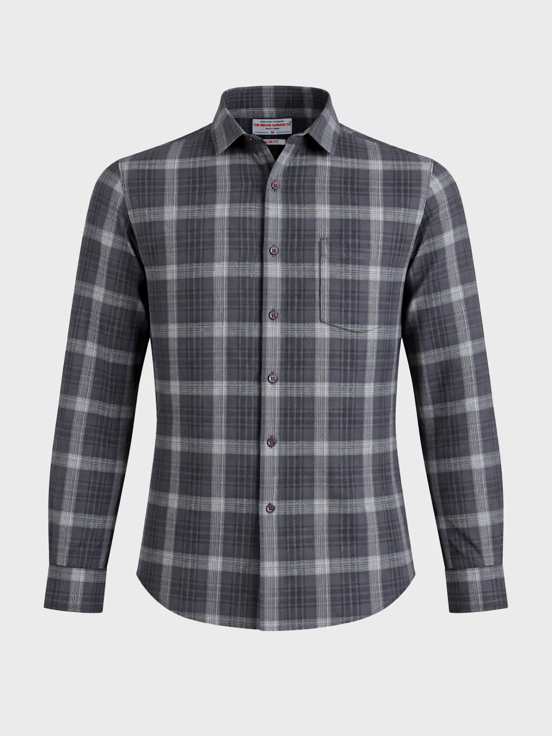 Men's Grey Slim Fit Checkered Casual Shirt - Image 6