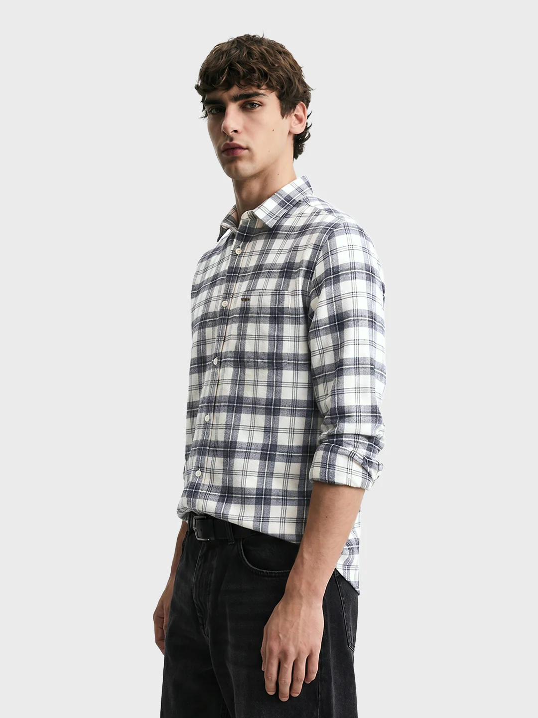 Men's Grey Slim Fit Checkered Casual Shirt - Image 4
