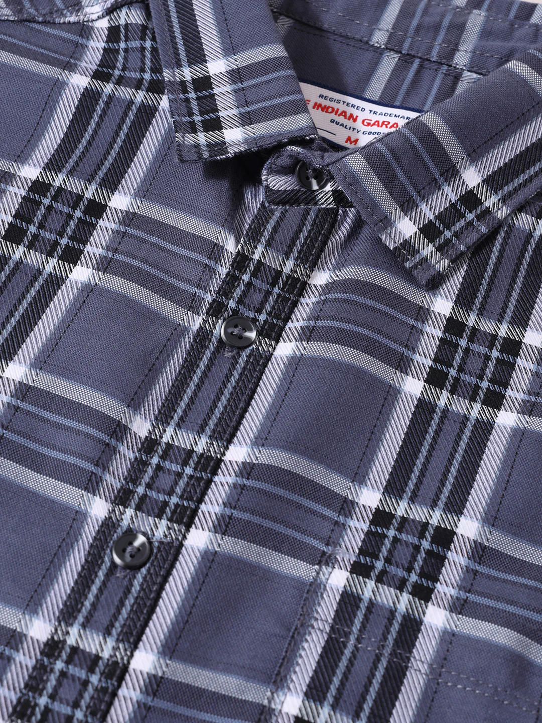 Men's Grey Slim Fit Checkered Casual Shirts - Image 3
