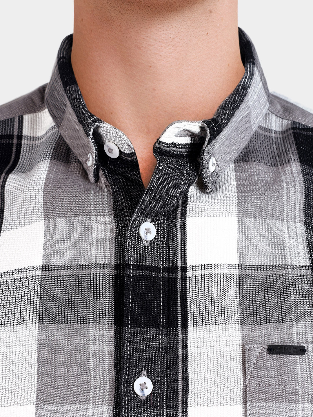Men's Grey Slim Fit Checkered Casual Shirts - Image 3