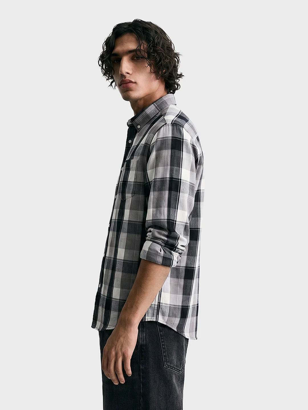 Men's Grey Slim Fit Checkered Casual Shirts - Image 4