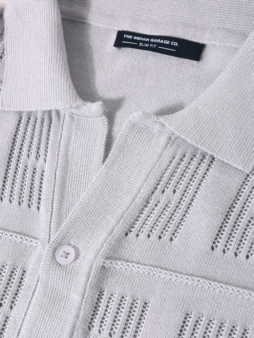 Men's Grey Slim Fit Flat Knit Textured Shirt - Image 3