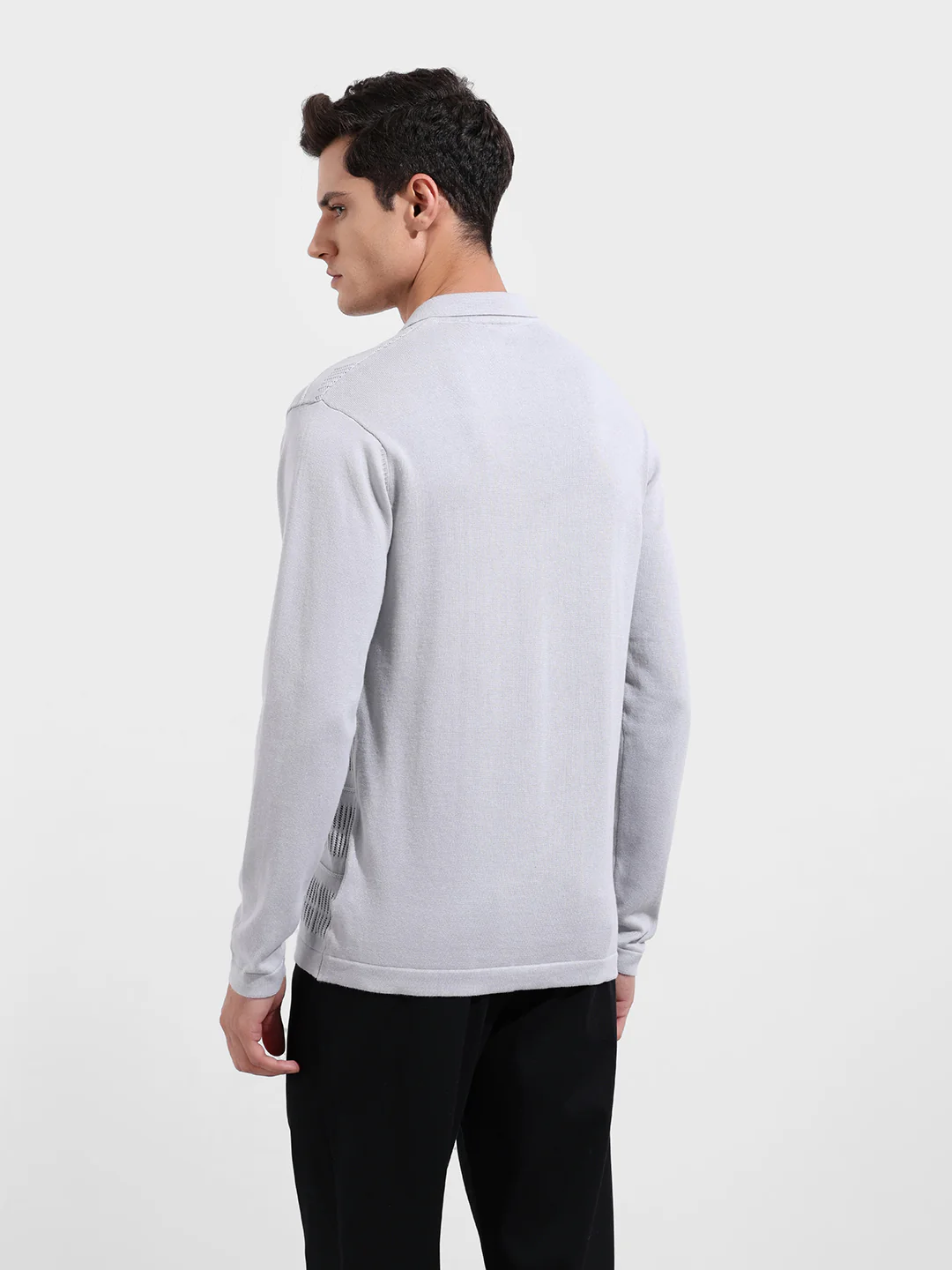 Men's Grey Slim Fit Flat Knit Textured Shirt - Image 7