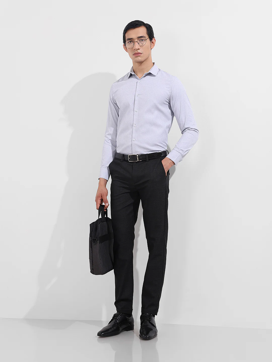 Men's Grey Slim Fit Geometric Print Formal Shirt - Image 2