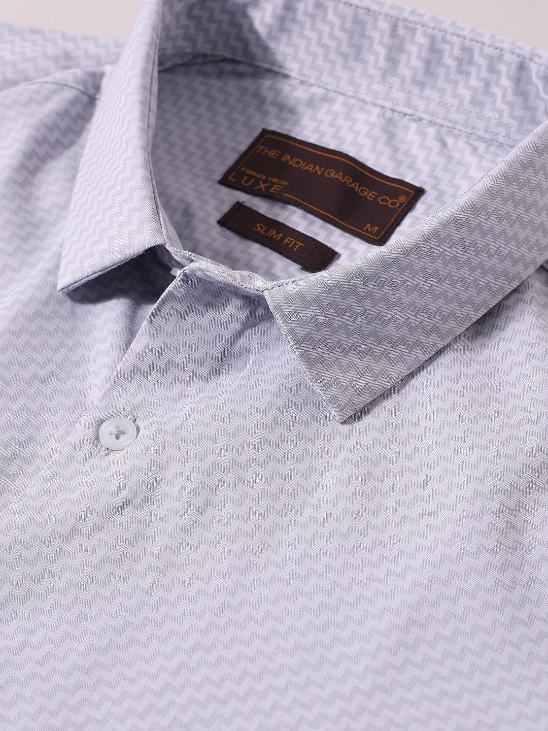 Men's Grey Slim Fit Geometric Print Formal Shirt - Image 3