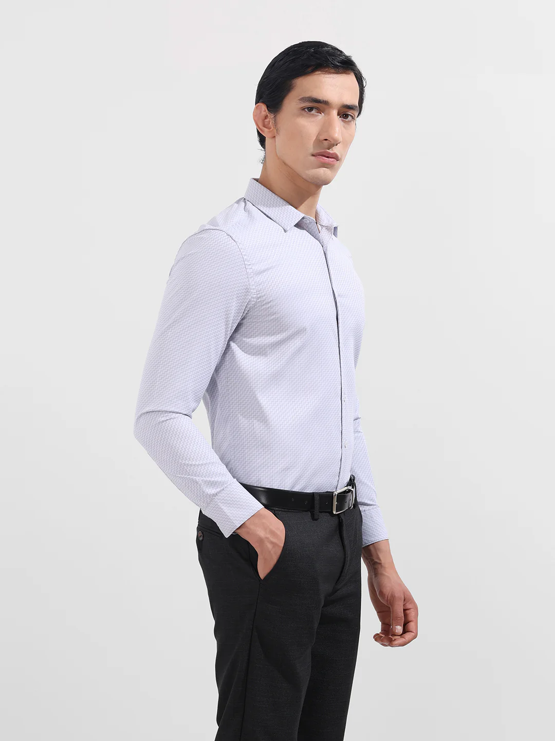 Men's Grey Slim Fit Geometric Print Formal Shirt - Image 4