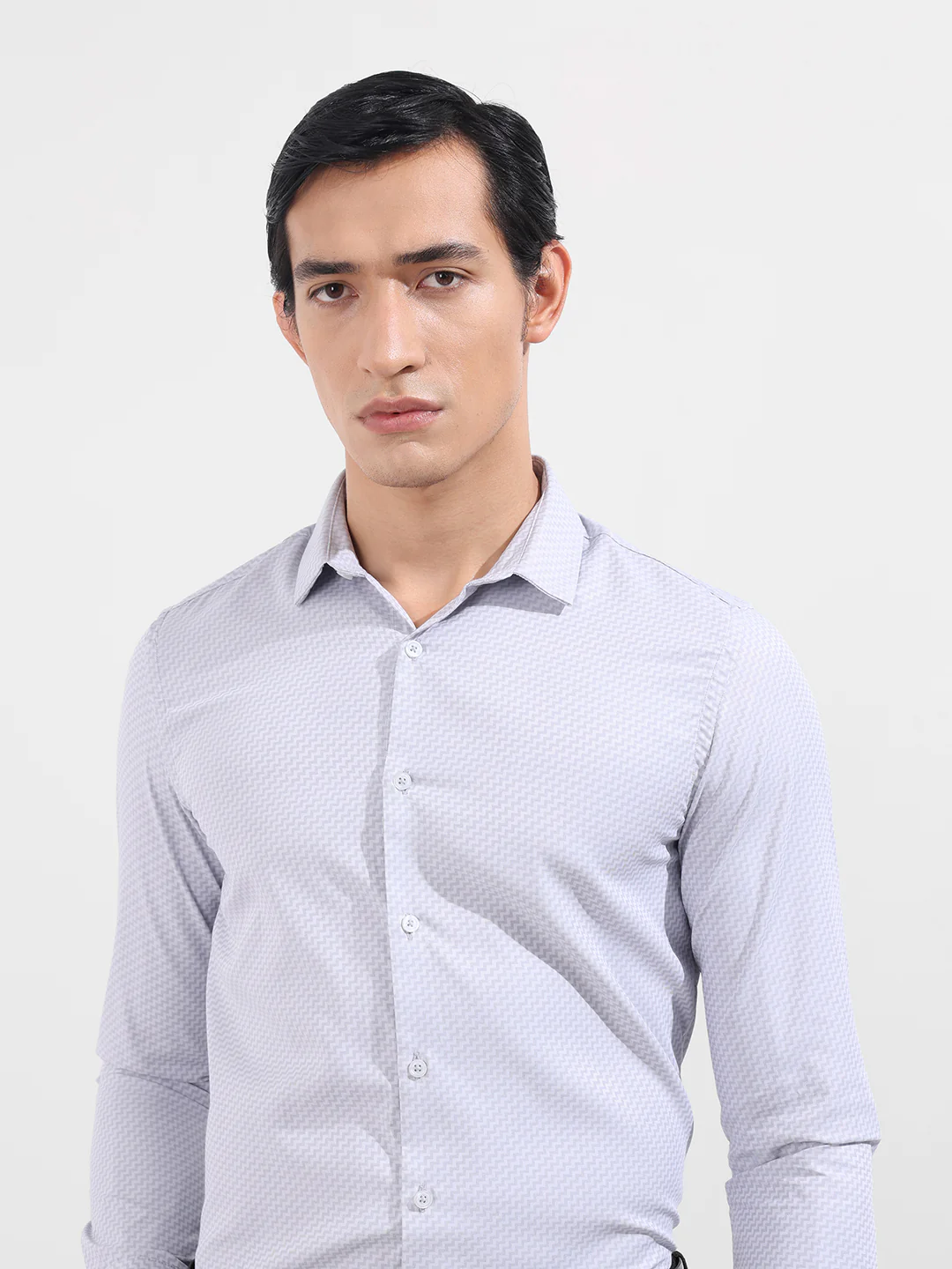 Men's Grey Slim Fit Geometric Print Formal Shirt - Image 5