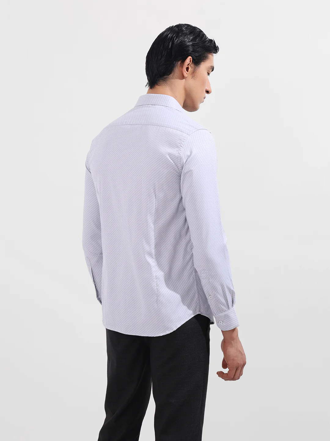 Men's Grey Slim Fit Geometric Print Formal Shirt - Image 6