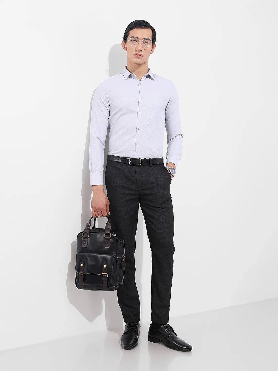 Men's Grey Slim Fit Geometric Print Formal Shirt - Image 2