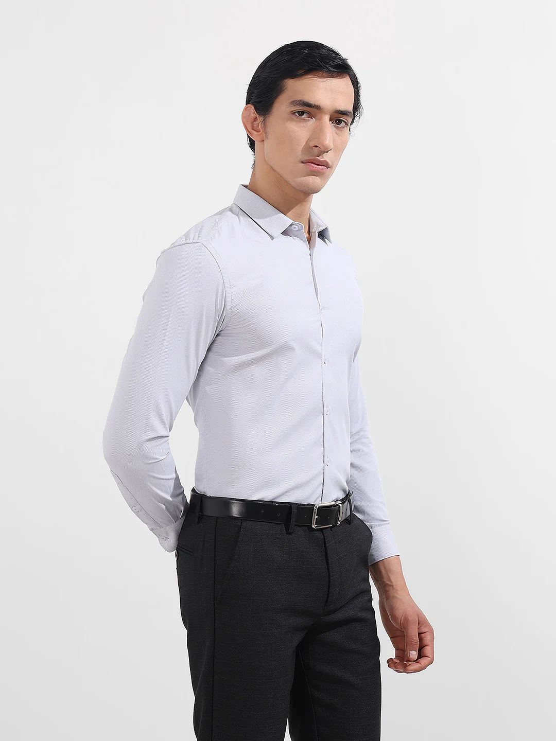 Men's Grey Slim Fit Geometric Print Formal Shirt - Image 3