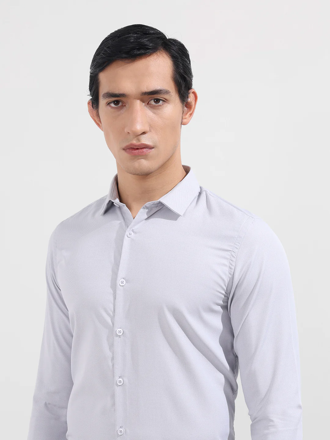 Men's Grey Slim Fit Geometric Print Formal Shirt - Image 4