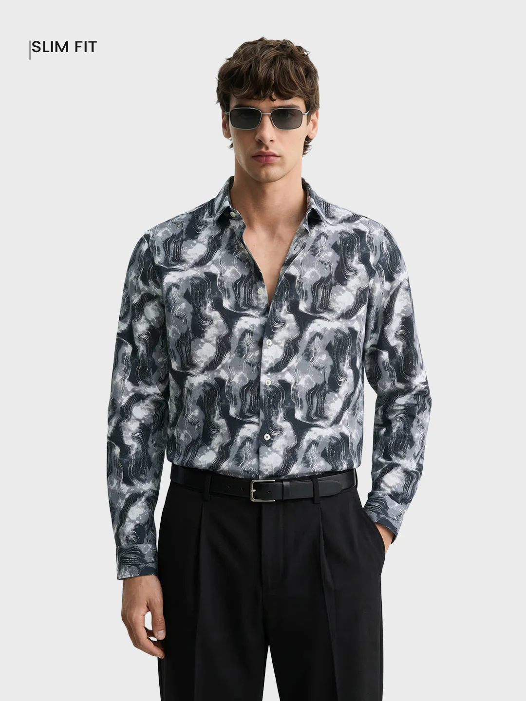 Men's Grey Slim Fit Party Wear Printed Shirt - Image 2