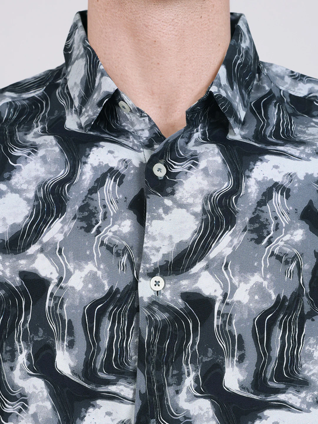 Men's Grey Slim Fit Party Wear Printed Shirt - Image 3