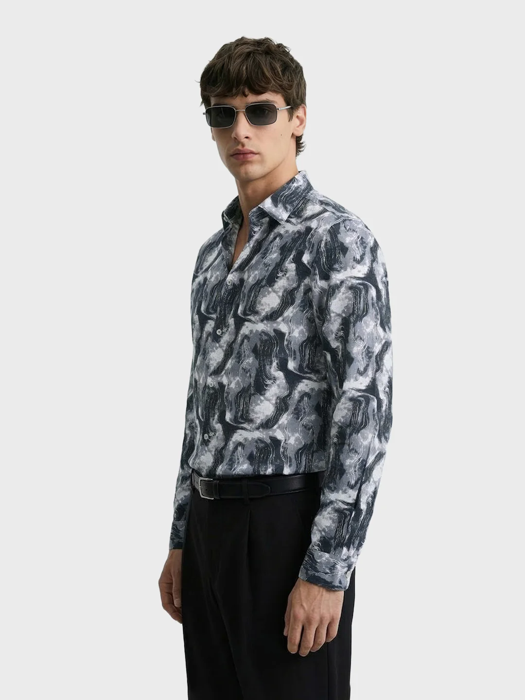 Men's Grey Slim Fit Party Wear Printed Shirt - Image 4