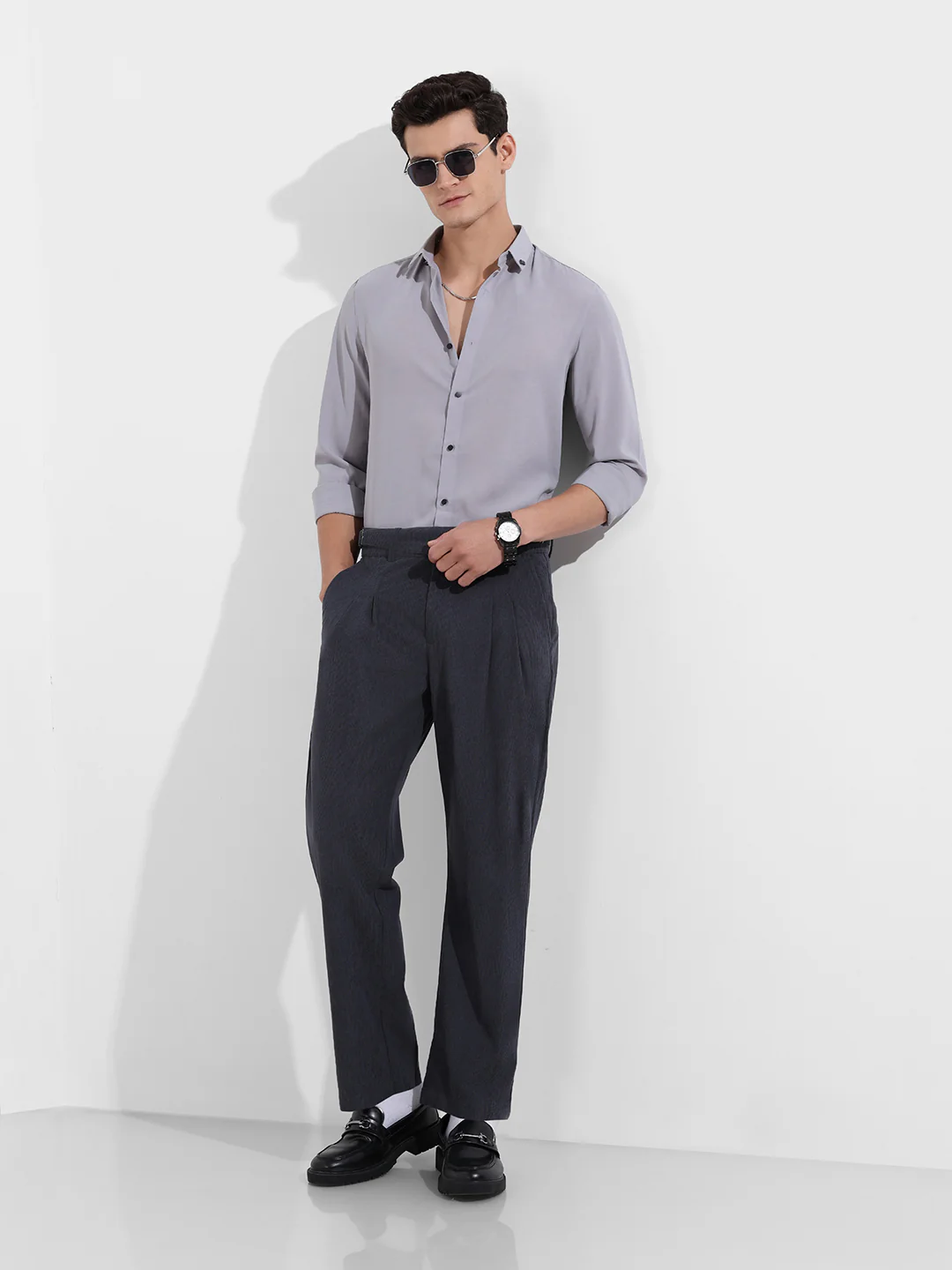 Men's Grey Slim Fit Party Wear Solid Shirt - Image 2