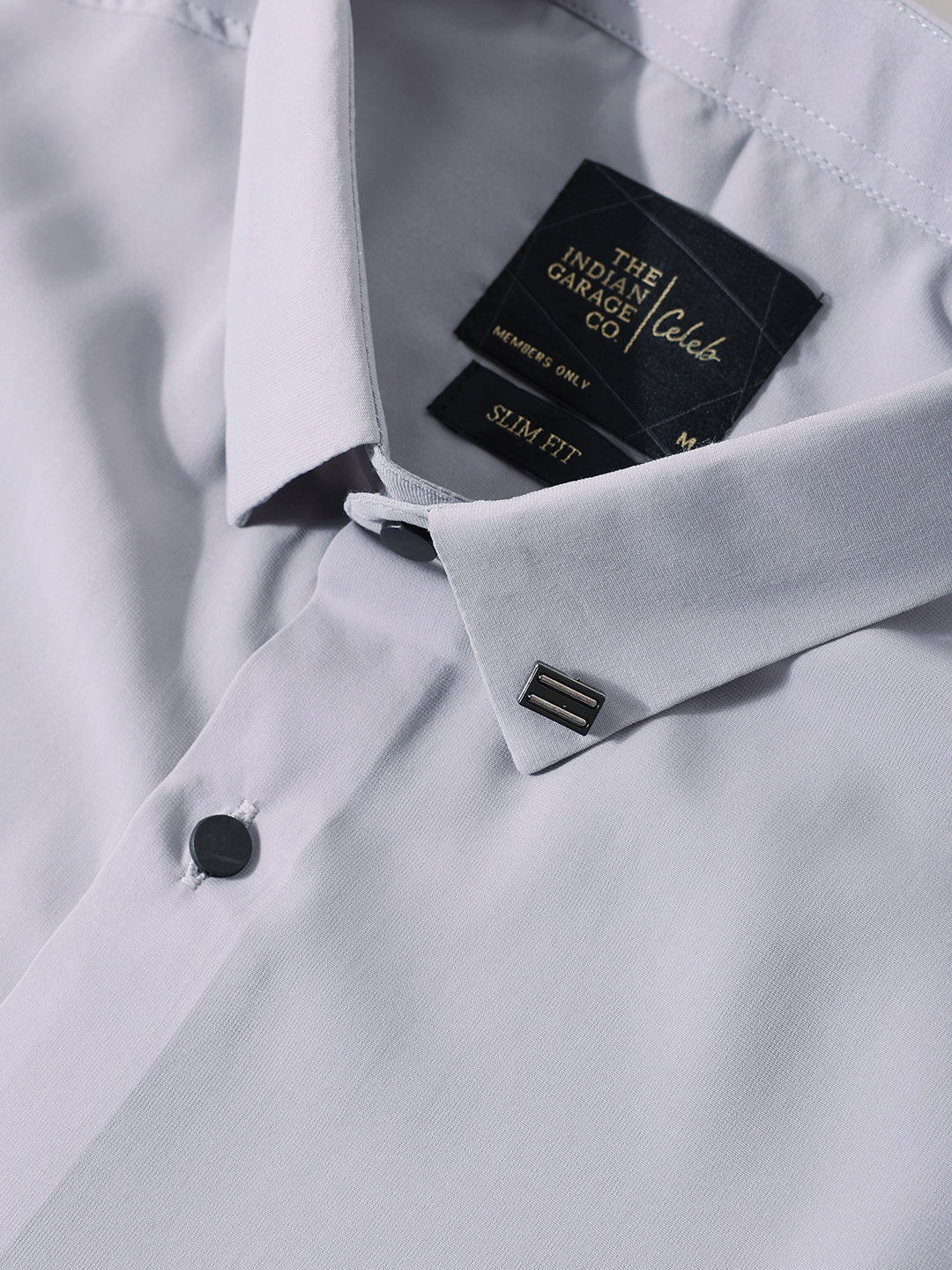Men's Grey Slim Fit Party Wear Solid Shirt - Image 3
