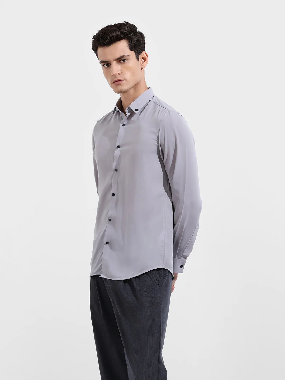 Men's Grey Slim Fit Party Wear Solid Shirt - Image 4