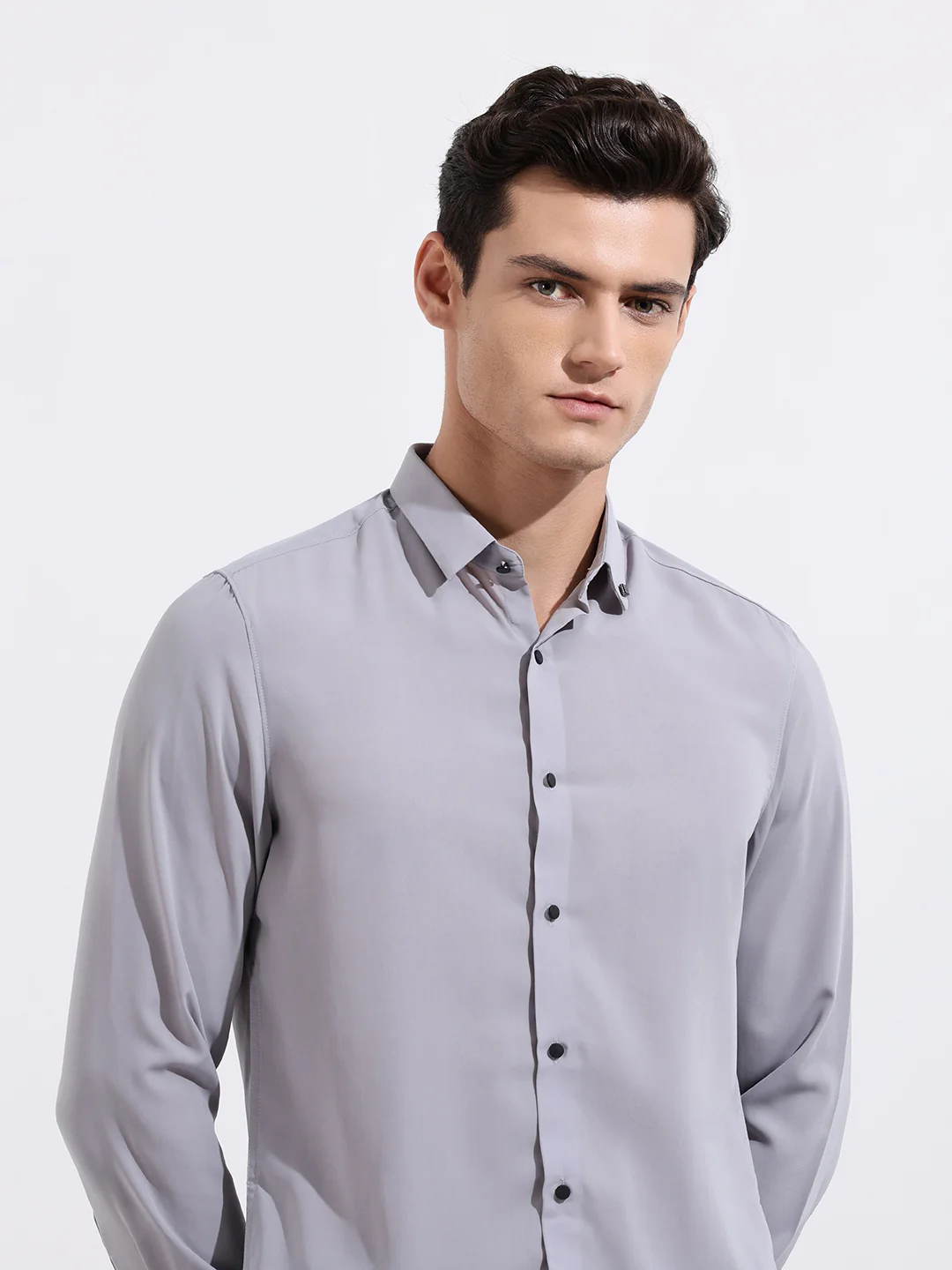 Men's Grey Slim Fit Party Wear Solid Shirt - Image 5