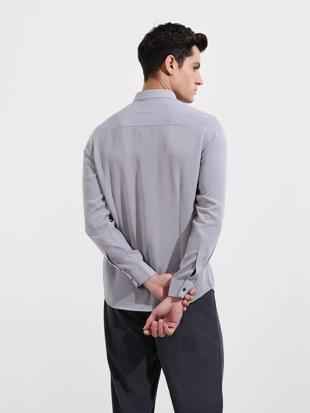 Men's Grey Slim Fit Party Wear Solid Shirt - Image 6