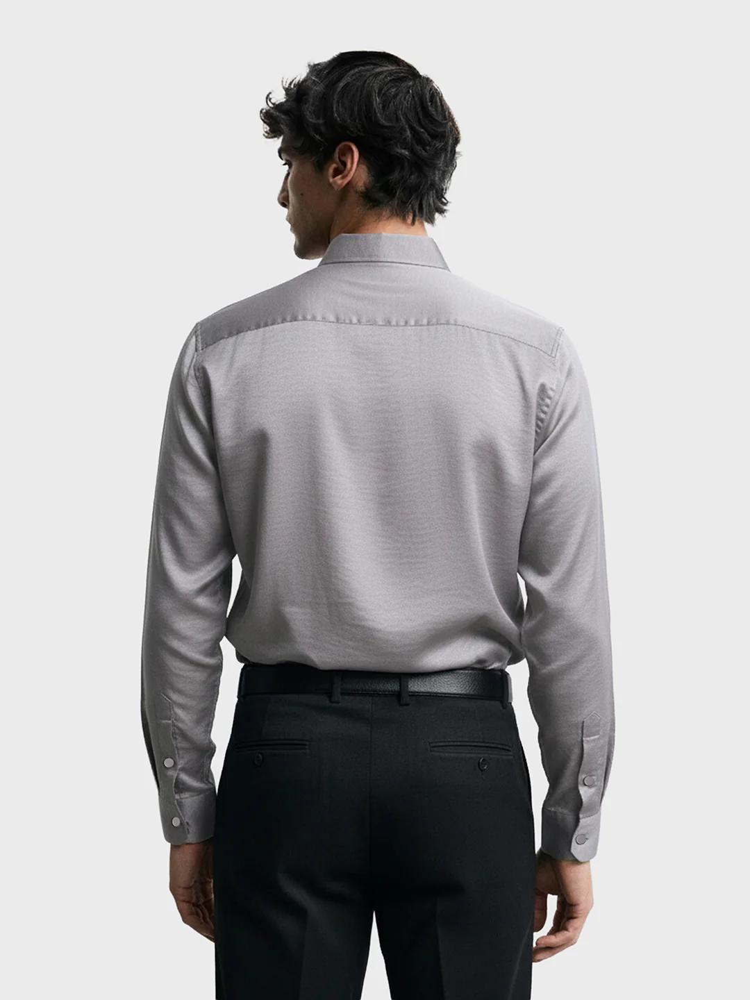 Men's Grey Slim Fit Party Wear Solid Shirt - Image 2
