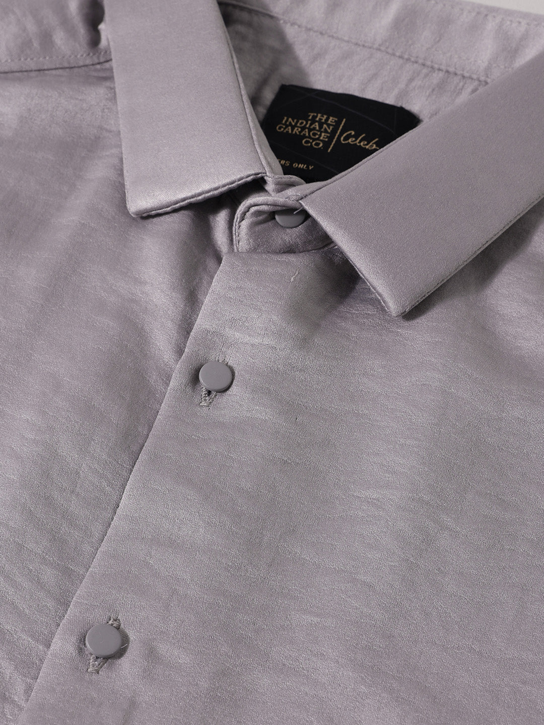Men's Grey Slim Fit Party Wear Solid Shirt - Image 3