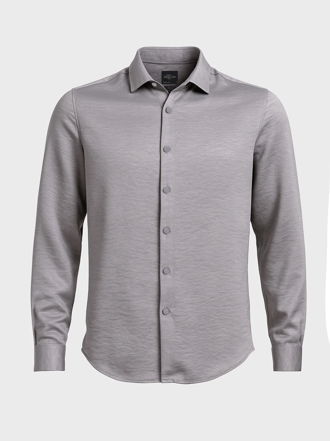 Men's Grey Slim Fit Party Wear Solid Shirt - Image 4