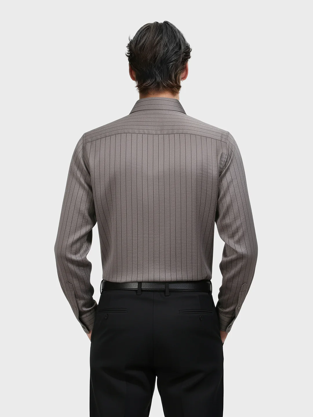 Men's Grey Slim Fit Party Wear Striped Shirt - Image 2