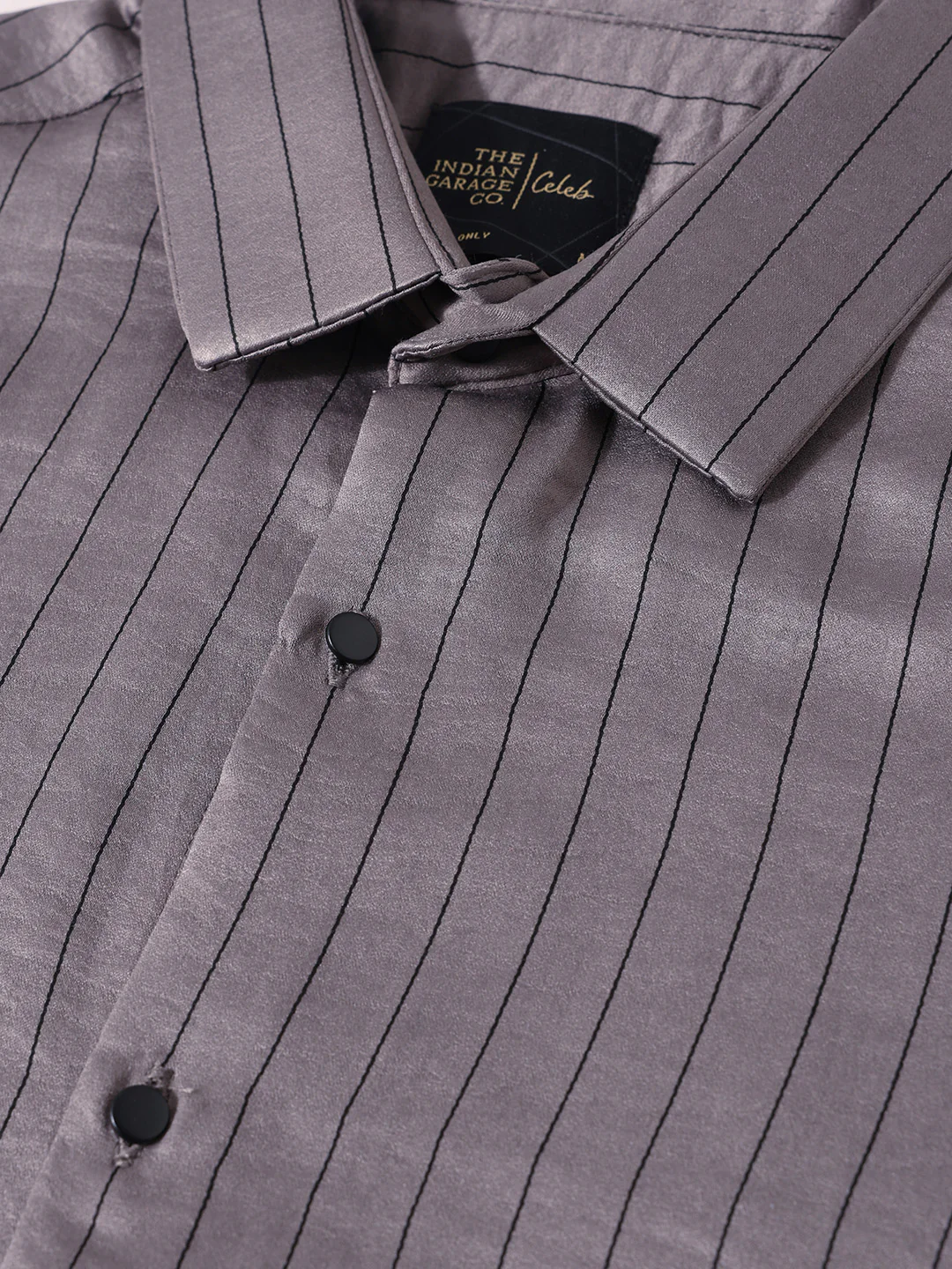 Men's Grey Slim Fit Party Wear Striped Shirt - Image 3
